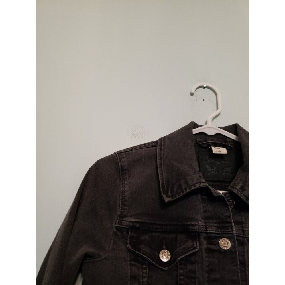 Levi Strauss Juniors XS Denim Jacket Black Charcoal Button Front Cropped Stretch - Picture 4 of 6